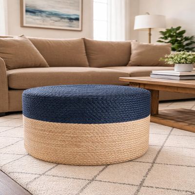 Scandilivin Homes Pouf Ottoman 100% Jute Braided Pouffe (18"x18"x12")