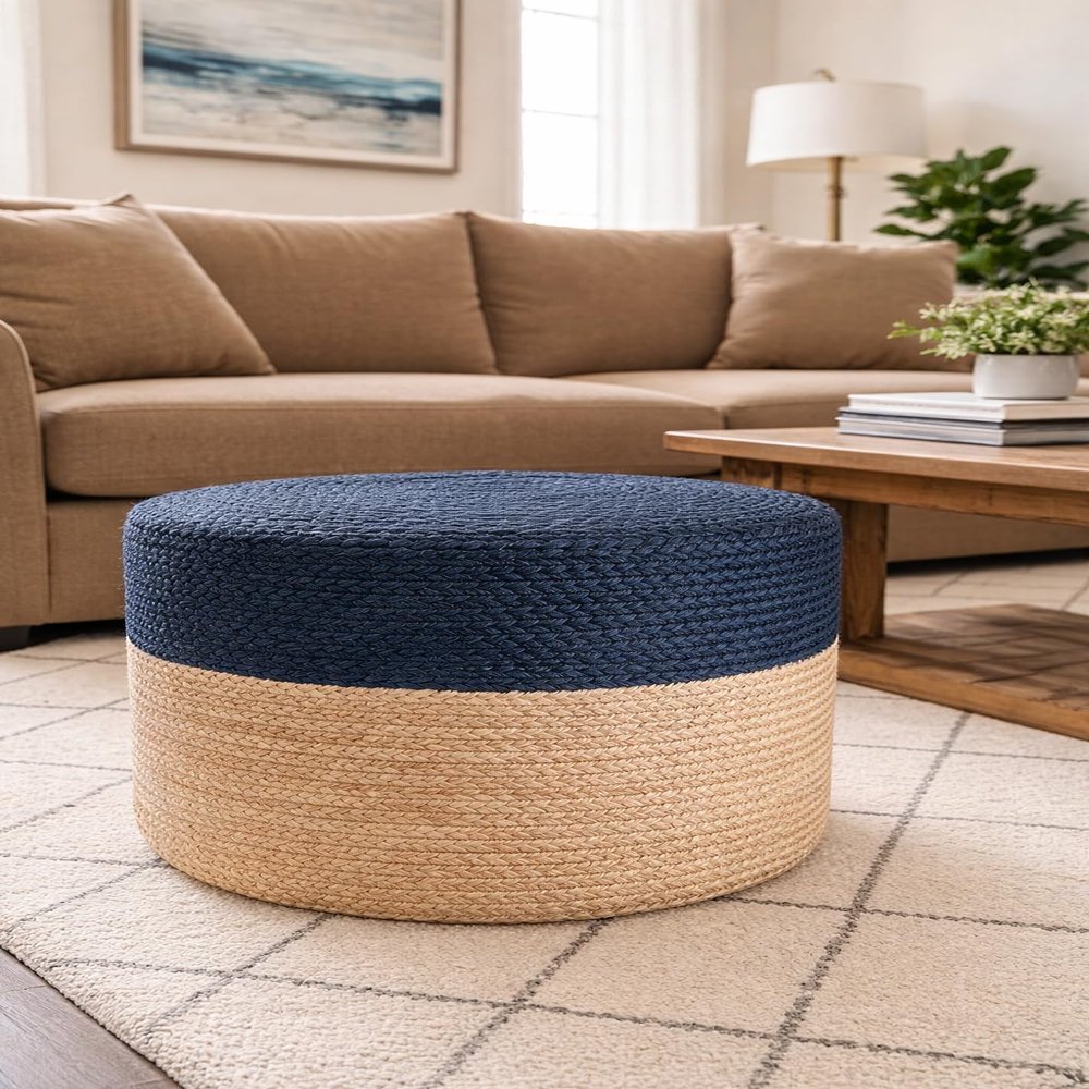Scandilivin Homes Pouf Ottoman 100% Jute Braided Pouffe (18"x18"x12")