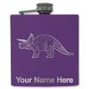 6oz Stainless Steel Flask, Triceratops Dinosaur, Personalized Engraving Included (Dark Purple) view 1