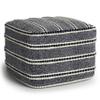 SIMPLIHOME Corrie Square Pouf - 18 inch Wide Woven PET Polyester Indoor/Outdoor Ottoman in Navy and White, Boho-Style Footstool or Extra Seating for Living Room, Bedroom, or Patio, Assembled view 1