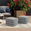 SIMPLIHOME Corrie Square Pouf - 18 inch Wide Woven PET Polyester Indoor/Outdoor Ottoman in Navy and White, Boho-Style Footstool or Extra Seating for Living Room, Bedroom, or Patio, Assembled view 2