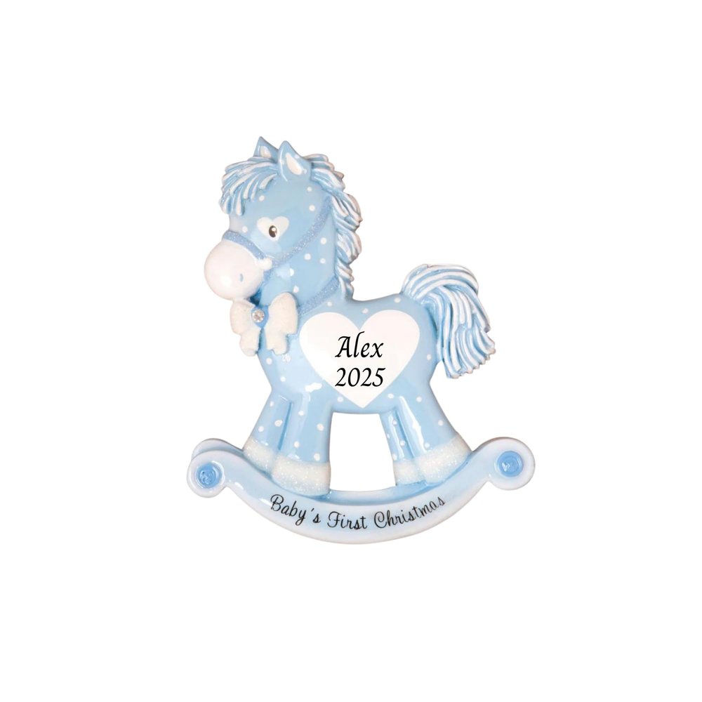 2025 Personalized Baby's First Christmas Tree Ornament - Rocking Horse Baby Boy Customized Christmas Ornament - Keepsake for New Born Baby-Free Customization