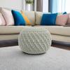 SIMPLIHOME Nisi Boho Round Knitted Outdoor/ Indoor Pouf in Light Grey Recycled PET Polyester for the Living Room, Bedroom and Kids Room view 2