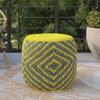 SIMPLIHOME Kent Boho Round Woven Outdoor/ Indoor Pouf in Grey and Yellow Recycled PET Polyester for the Living Room, Bedroom and Kids Room view 2