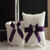 Plum Flower Girl Basket, Plum Ring Pillow, Eggplant Wedding Basket, Ring Bearer Pillow, Plum Ringkissen, Flower Girl Baskets (White, 2 Pillows) view 1