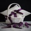 Plum Flower Girl Basket, Plum Ring Pillow, Eggplant Wedding Basket, Ring Bearer Pillow, Plum Ringkissen, Flower Girl Baskets (White, 2 Pillows) view 2