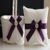 Plum Flower Girl Basket, Plum Ring Pillow, Eggplant Wedding Basket, Ring Bearer Pillow, Plum Ringkissen, Flower Girl Baskets (White, 2 Pillows) view 4