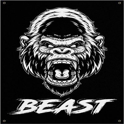 Gorilla Beast Banner - Home Gym Decor - Large Quotes Wall Art - Motivational Fitness Weightlifting - Sports Inspiration (24 x 36 Inches)