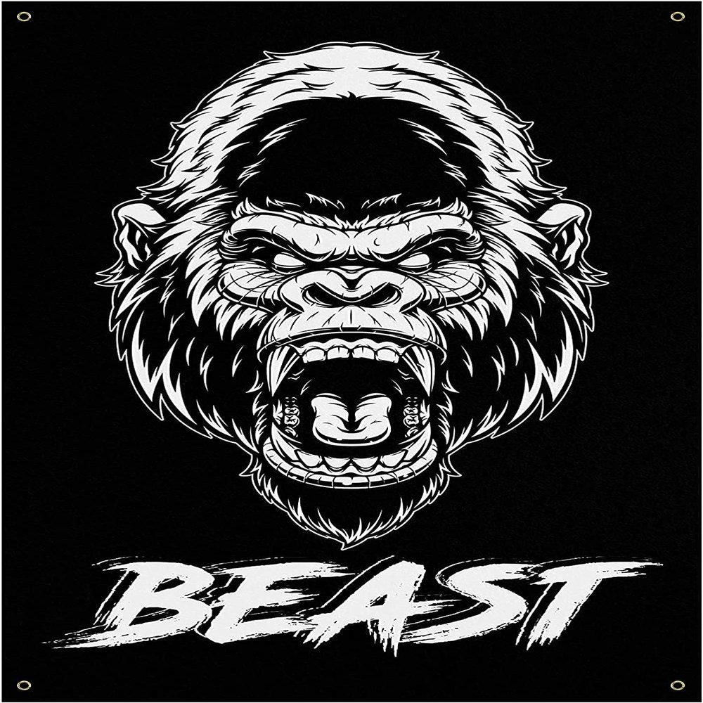Gorilla Beast Banner - Home Gym Decor - Large Quotes Wall Art - Motivational Fitness Weightlifting - Sports Inspiration (24 x 36 Inches)
