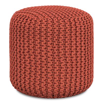SIMPLIHOME Wynne Round Knitted Pouf - 18 inch Wide Upholstered PET Polyester Ottoman in Orange, Indoor/Outdoor Boho Footstool or Extra Seating for Living Room with Polystyrene Bead Filling, Assembled