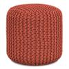SIMPLIHOME Wynne Round Knitted Pouf - 18 inch Wide Upholstered PET Polyester Ottoman in Orange, Indoor/Outdoor Boho Footstool or Extra Seating for Living Room with Polystyrene Bead Filling, Assembled view 1