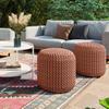 SIMPLIHOME Wynne Round Knitted Pouf - 18 inch Wide Upholstered PET Polyester Ottoman in Orange, Indoor/Outdoor Boho Footstool or Extra Seating for Living Room with Polystyrene Bead Filling, Assembled view 2