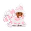 2024 Personalized Baby's First Christmas Tree Ornament - African American Baby Girl in Present Customized Pink Baby Christmas Ornament - Keepsake for New Born-Free Customization view 2