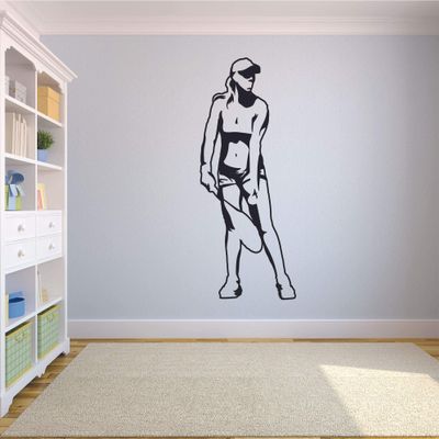 Female Tennis Player Silhouette Ball Sports Wall Sticker Design Decor for Boys/Girls Bedroom Kids Children World Cup Sport Fans Rooms Home Art Murals Decals Wall Art Vinyl Decoration Size (30x25 inch)