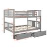Full Over Full Bunk Bed for Kids Adults Teens, Solid Wood Bunk Bed with 2 Drawers and Safety Guard Rail, Can Be Converted Into 2 Independent Beds, Apply to Bedroom/Dormitory (Gray+Drawers) view 2