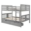 Full Over Full Bunk Bed for Kids Adults Teens, Solid Wood Bunk Bed with 2 Drawers and Safety Guard Rail, Can Be Converted Into 2 Independent Beds, Apply to Bedroom/Dormitory (Gray+Drawers) view 4