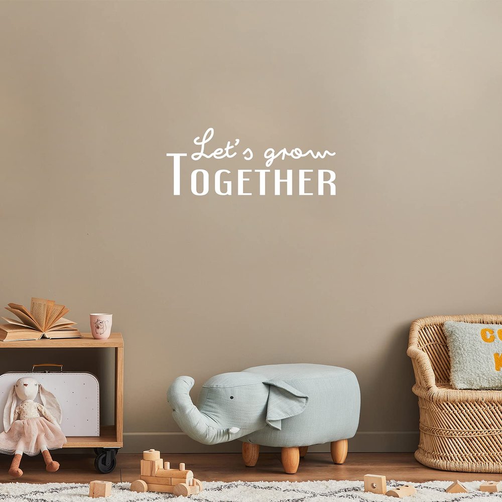Vinyl Wall Art Decal - Let's Grow Together - 10" x 25" - Modern Fun Positive Classroom Quote Sticker for Home Kids Room Living Room Playroom School Library Educational Decor (White)