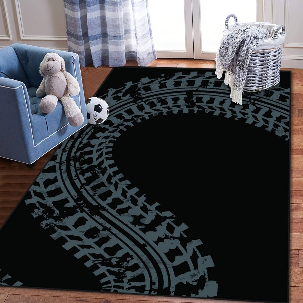 ZCVJPZHZMS Kids Play Area Rugs Grunge Black tire Track 3D Carpet Extra Large Rug Kids' Bedroom Playroom Nursery Dcor for Boys Girls, Learning & Playing 5x8 ft, 5 feet X 8 feet