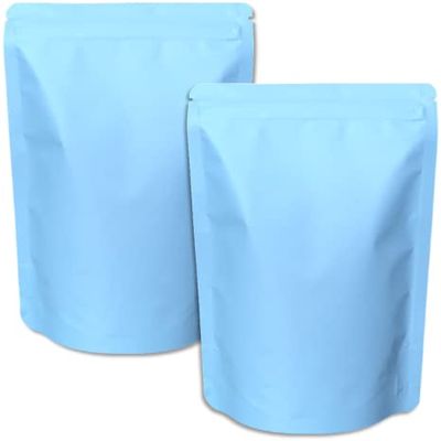 Chamigon 100 Pack Matte Blue Mylar Stand Up Bags - 5.5x7.8 Inches Smell Proof Resealable Zipper Pouch, Sealable Foil Packaging Food Storage Bag - Matte Light Blue