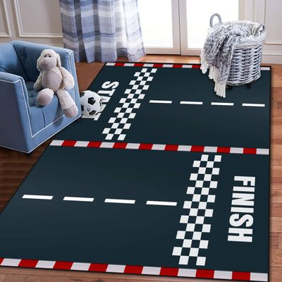 Kids Play Area Rugs Start and Finish line Racing Track Marking Car or Karting Road Race 3D Carpet Extra Large Rug Kids' Bedroom Playroom Nursery Dcor for Boys Girls, Learning & Playing 5x8 ft