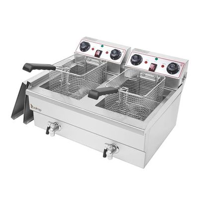 3400W MAX 110V 24.9QT/23.6L Stainless Steel Double Cylinder Electric Fryer, Electric Deep Fryers with Basket, Electric Turkey Fryers, Fryers with Baskets Electric, Electric Air Fryer