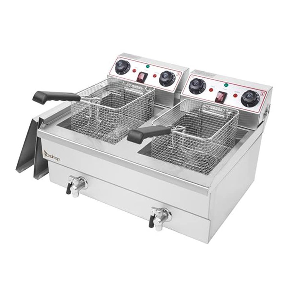 3400W MAX 110V 24.9QT/23.6L Stainless Steel Double Cylinder Electric Fryer, Electric Deep Fryers with Basket, Electric Turkey Fryers, Fryers with Baskets Electric, Electric Air Fryer
