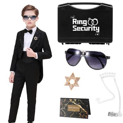 Btriger Ring Bearer Security Set for Wedding - Spy Agent Themed Ring Box with Badge, Sunglasses & Task Card - Kids Ring Ceremony Kit