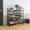 LEAIJIAFY 5 Tier Black Metal Shoe Rack Organizer Shoe Stand,Sturdy Rolling Shoe Shelves Storage Racks Organizer for Garage Entryway Closet Floor,with Wheels,31 Inches Wide,Fabric Shelves view 2