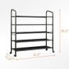 LEAIJIAFY 5 Tier Black Metal Shoe Rack Organizer Shoe Stand,Sturdy Rolling Shoe Shelves Storage Racks Organizer for Garage Entryway Closet Floor,with Wheels,31 Inches Wide,Fabric Shelves view 3