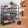 LEAIJIAFY 5 Tier Black Metal Shoe Rack Organizer Shoe Stand,Sturdy Rolling Shoe Shelves Storage Racks Organizer for Garage Entryway Closet Floor,with Wheels,31 Inches Wide,Fabric Shelves view 4