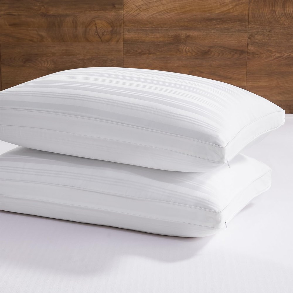 downluxe Goose Feather and Down Pillows - 2 Pack Gusseted Hotel Collection Feather Pillows Set of 2 for Back, Stomach or Side Sleepers, Queen Size (18"x26"x2")