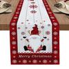 Burlap Christmas Table Runner Merry Christmas Happy Gnome on Retro Wooden Red Snowflakes Checkered Farmhouse Table Runner for Christmas Holiday Party Wedding Dining Table Dresser Decoration 14"x72" view 1