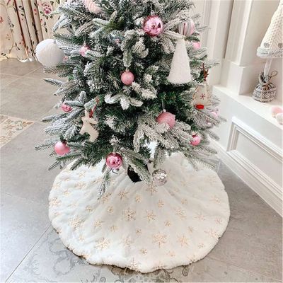 CH01 Faux Fur Christmas Tree Skirt White Plush Skirt for Merry Christmas Party Christmas Tree Decoration 90cm Snowflake Gold