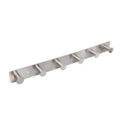 AJLTPA Coat Rack Wall Mounted Adhesive & Screw in, Stainless Steel Metal Coat Hooks for Door, Hook Rail with 6 Round Hangers for Hanging Hat Towels Clothes, Silver