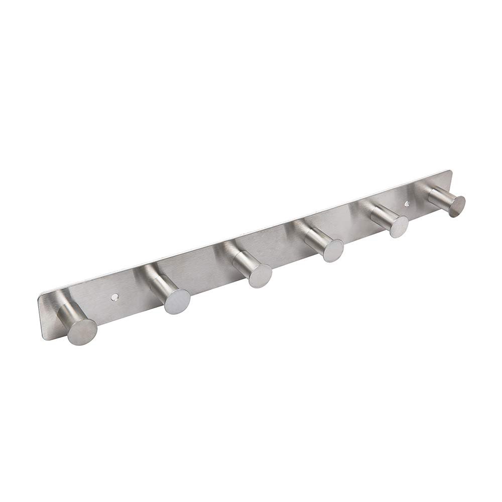 AJLTPA Coat Rack Wall Mounted Adhesive & Screw in, Stainless Steel Metal Coat Hooks for Door, Hook Rail with 6 Round Hangers for Hanging Hat Towels Clothes, Silver