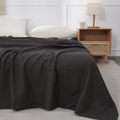 BISELINA Linen Sheet French Flax Flat Sheet Only 55% Euro Linen 45% Cotton Basic Style Solid Color Soft Breathable Farmhouse Top Sheet 1-Piece (King, Dark Grey)