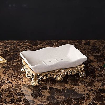 Crysdaralovebi European Style Bathroom Five-Piece Suit Bathroom Supplies White Kit Toiletries Wash Set Home Ceramics Decorative Accessories (Soap Box)