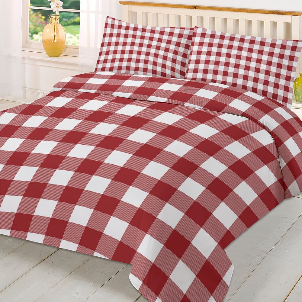 3 Piece Comforter Cover Set California King, Christmas Pastoral Style Red and White Buffalo Plaid Duvet Cover Set Soft Bedding Set for Kids Teens Children Adults (1 Duvet Cover and 2 Pillowcases)
