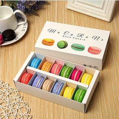 Crysdaralovebi 20pcs White/Pink/Green/Black/red Macaron Box Packaging Drawer Type 20.55.45.3cm (12 Grains White)