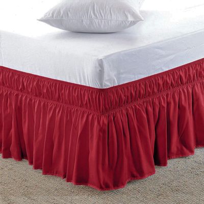 Amuze Bedding Easy Fit Elastic Wrap Around Ruffled BedSkirt Recron Drop Length 18 Inches (Blood Red,Twin XXL)