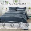 Andency Navy Quilts Queen Size, 3 Pieces Queen Quilt Bedding Set Boho Lightweight Soft Striped Bedspread for All Season (90"x96"), Printed Bohemian Microfiber Reversible Coverlet Comoforter Sets view 2