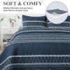 Andency Navy Quilts Queen Size, 3 Pieces Queen Quilt Bedding Set Boho Lightweight Soft Striped Bedspread for All Season (90"x96"), Printed Bohemian Microfiber Reversible Coverlet Comoforter Sets view 3