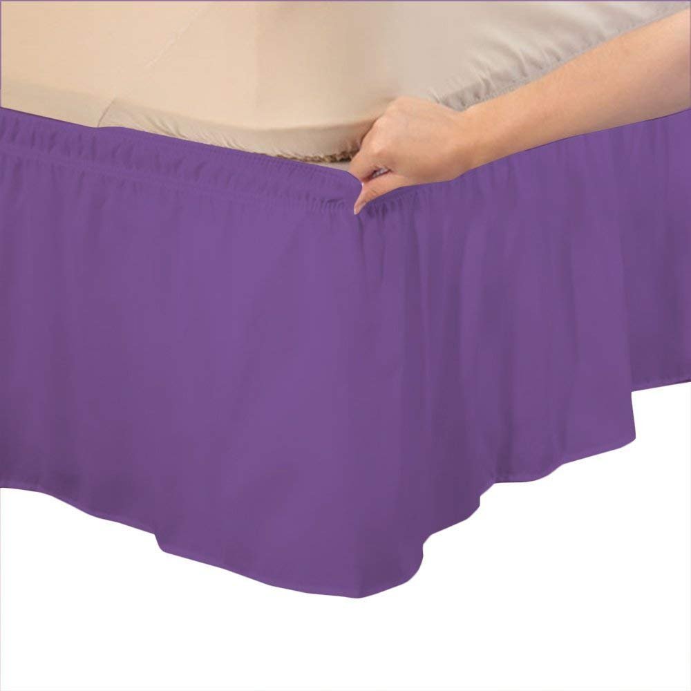 Amuze Bedding Easy Fit Elastic Wrap Around Ruffled BedSkirt Recron Drop Length 18 Inches (Purple,Expanded Queen)