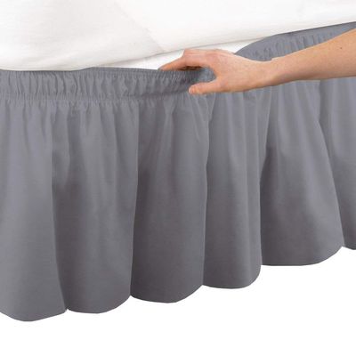 Amuze Bedding Easy Fit Elastic Wrap Around Ruffled BedSkirt Recron Drop Length 18 Inches (Silver Grey,Full XL)