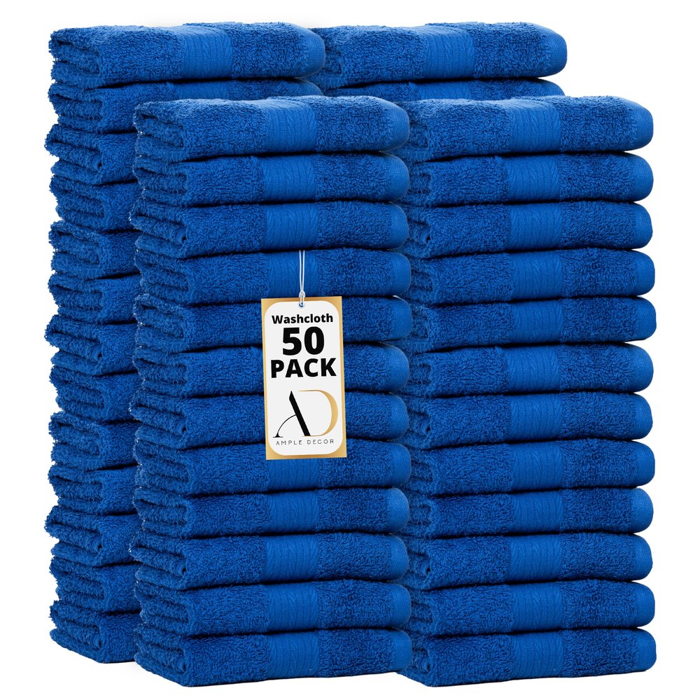 Ample Decor Wash Cloths Set of 50 12 X 12 Inch 100% Cotton 600 GSM, Soft Absorbent, Machine Washable Face Towels, Oeko Tex Certified Reusable Fingertip Towels for Bathroom, Hotel, Gym,Spa-Navy Blue