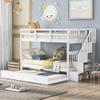 KLMM Twin Over Twin Stairway Bunk Bed for Kids/Teenager/Adults, Bunk Bed Frame with Trundle and 4 Storage Shelf, Can Be Divided Into 2 Separate Beds, Bedroom Dorm Furniture (White-Trundle) view 1