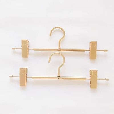5/10pcs Rose Gold/Golden Aluminum Alloy Metal Heavy Duty Pants Skirt Slack Hangers, Trousers Hanger with Clips Rack Swivel Hook (Gold,10pcs)