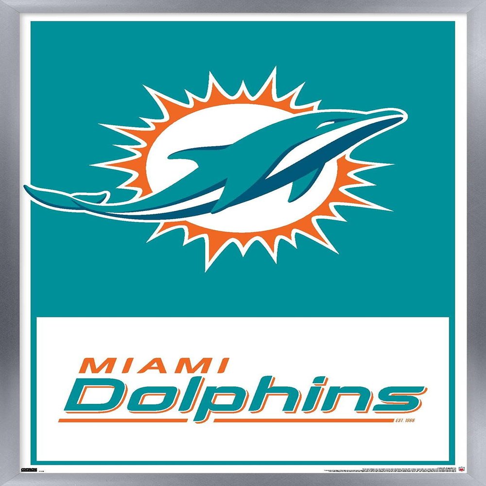 NFL Miami Dolphins - Logo 21 Wall Poster, 22.4L" x 14.7W", Silver Framed Version