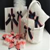 Coral Navy Wedding Basket Coral Ring Bearer Pillow Coral Flower Girl Basket Pillow Set Wedding Ring Pillow Navy Ring Pillow Flower Basket (Ivory as Picture, 2 Baskets) view 3