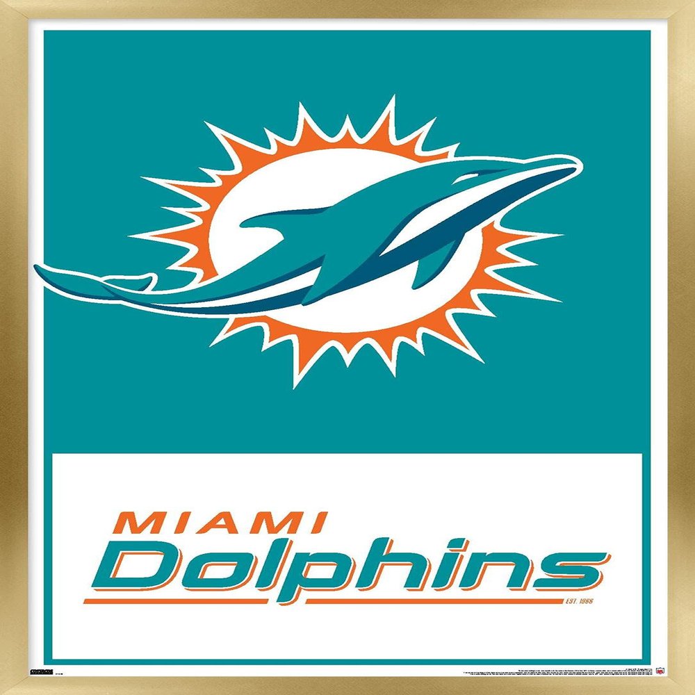 NFL Miami Dolphins - Logo 21 Wall Poster, 22.4L" x 14.7W", Gold Framed Version